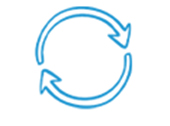 Blue outline of two arrows forming a circular loop, symbolizing refresh, reload, or synchronization, on a white background.