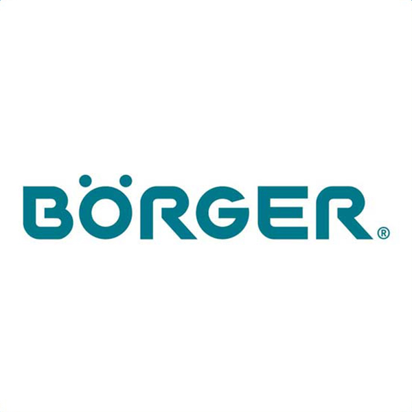 The image displays the word BÖRGER in bold, teal, stylized capital letters with two dots above the letter O, on a white background.