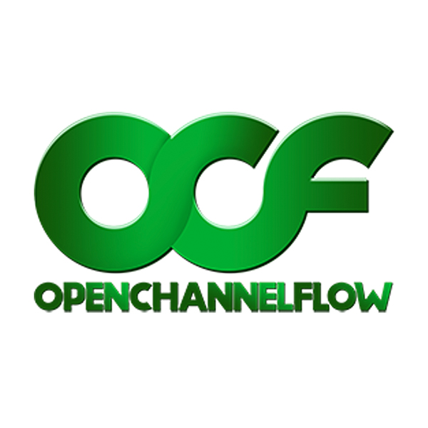 Logo with bold green letters OCF above the word OpenChannelFlow in matching green font, all set against a white background.
