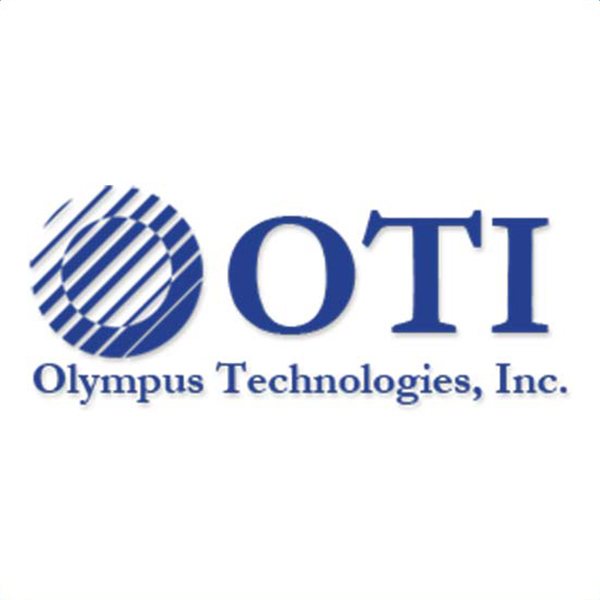 Logo for Olympus Technologies, Inc. featuring the initials OTI in blue, with the O designed as a striped circle. The full company name appears below the initials in blue text.