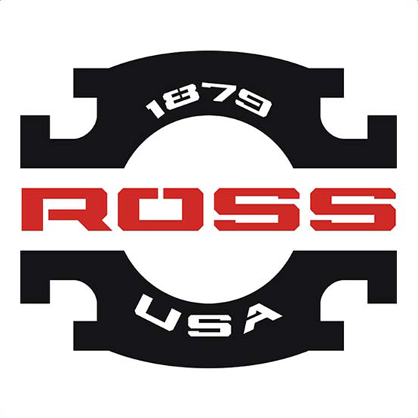 Bold black and red logo featuring the word ROSS in red block letters, with 1879 above and USA below in white text on curved black shapes.