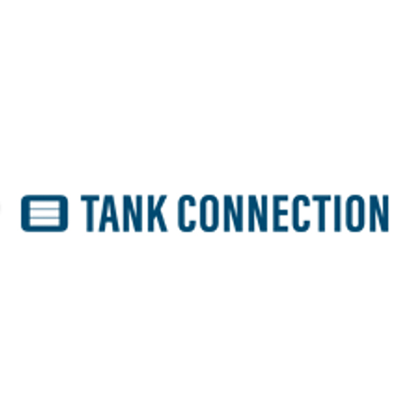 Logo with a blue icon resembling a simplified storage tank next to the bold blue text TANK CONNECTION on a white background.