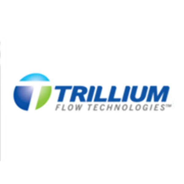 Logo for Trillium Flow Technologies featuring a stylized globe with blue and green segments and a white T, next to the company name TRILLIUM FLOW TECHNOLOGIES in blue, bold, uppercase letters.